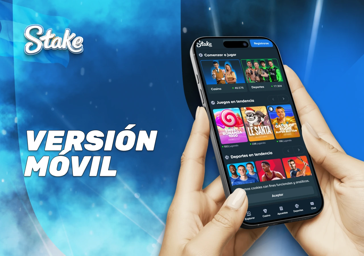 Adaptación móvil del casino Stake para navegación desde smartphones